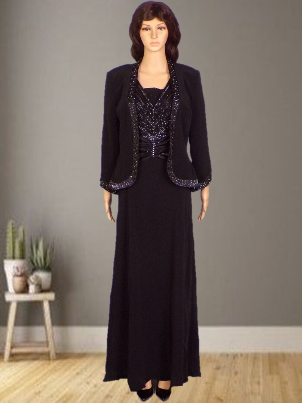 MONTAGE BY MON CHERI size 8 black 2-piece formal ensemble gown/jacket